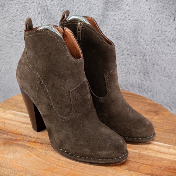 Frye Women's Madeline Short Heeled Boots 7.5 M Slip On Leather Ankle Suede zip - Picture 1 of 9